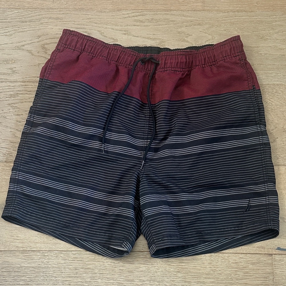 Nautica Striped Swim Shorts - Black and Red